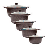 Conjunto 5 Panelas Antiaderente Aluminio Grosso Tampa Vidro