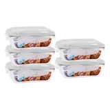 Conjunto 5 Pote Vidro Hermético Marmita Tampa 4 Travas 640ml