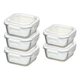 Conjunto 5 Pote Vidro Hermético Marmita Tampa Plástico 320ml