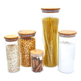 Conjunto 5 Potes Hermético De Vidro Kit Decoração Cozinha 