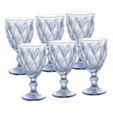 Conjunto 6 Taças De Água Vinho Suco De Vidro Diamond 325ml Cor Azul