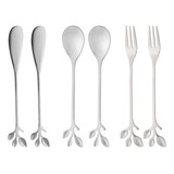 Conjunto 6 Talheres P/ Petisco Prateado Aço Inox Leaves Wolf