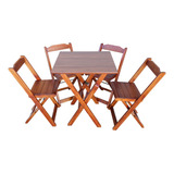 Conjunto 70x70 C/4 Cadeiras Bar Dobrável Em Madeira Premium 