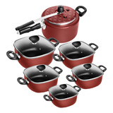 Conjunto Antiaderente Panelas Quadradas + Panela De Pressão 
