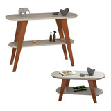 Conjunto Aparador Retro Com Mesa De Centro Off White