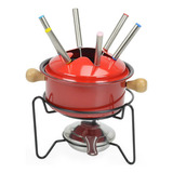 Conjunto Aparelho Para Fondue Inox Vermelho 10 Peças
