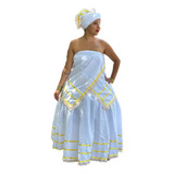 Conjunto Baiana Branco Fita Amarela Oxum Umbanda Candomble