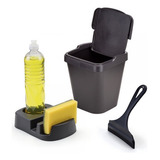 Conjunto Bancada Cozinha 3 Itens Kit Pia Lixeira 4,8 L Cor Preto