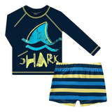 Conjunto Banho Kids Shark: Camiseta Surfista + Sunga Tip Top