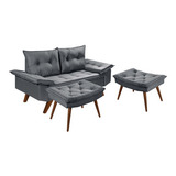 Conjunto Bariloche 2 Lugares + Banquetas Essencial Estofados Cor Cinza