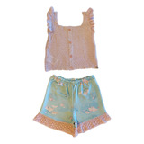 Conjunto Bebê Infantil Blusa Tricot E Short Verão Mini Lady
