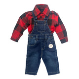 Conjunto Bebê Menino Jardineira Jeans Longa + Camisa Body