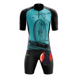 Conjunto Bike Masculino Camisa E Bermuda Espuma Pro Kit Uv