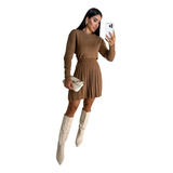 Conjunto Blusa Manga Longa E Saia Trico Modal Tricot Croche