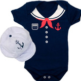 Conjunto Body Bebe + Bone Marinheiro Roupa Infantil Fantasia