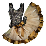 Conjunto Body Infantil Similar Onça Leopardo Com Saia Tule