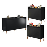 Conjunto Buffet 2 Delta 2 Portas E 1 Buffet 4 Portas Preto