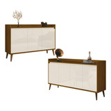Conjunto Buffet Delta 3 E 4 Portas Freijó Com Off White