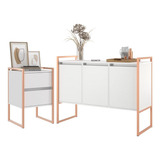 Conjunto Buffet E Gaveteiro Industrial Paris Branco Cobre