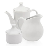 Conjunto Bule Café Açucareiro Leiteira Porcelana Branco Bv