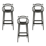 Conjunto C/3 Banqueta Allegra Alta Master Preta Cozinha Amer