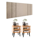 Conjunto Cabeceira Cama Casal 1,60 Com 2 Mesinhas Quarto Cor Off Cinamomo - Bege