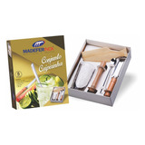 Conjunto Caipirinha Colher Inox Copo Vidro - 5 Peças