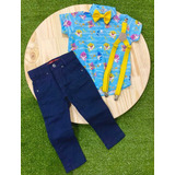 Conjunto Calça Festa Aniversário Baby Shark Infantil Menino