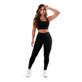Conjunto Calça Legging Top Liso Roupas Para Academia Fitness
