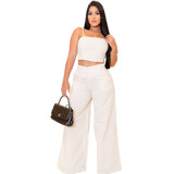 Conjunto Calça Pantalona E Cropped De Linho Wide Leg