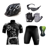 Conjunto Camisa E Bermuda + Oculos+luvas Esporte Ciclismo 