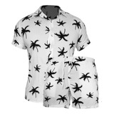 Conjunto Camisa E Short Floral Estampado Listrada Promoção