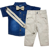 Conjunto Camisa Jeans Social Infantil Criança