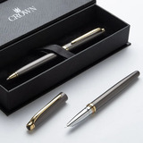 Conjunto Caneta Crown Orient Tinteiro Esferográfica Titanium