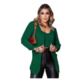 Conjunto Cardigan Kimono Manga Longa Com Cropped Tricot