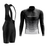 Conjunto Ciclismo B5 Manga Longa Camisa Bretelle Forro Gel 