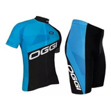 Conjunto Ciclismo Bike Oggi Hacker Preto/azul Camisa Bermuda