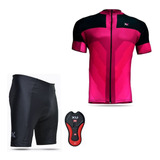Conjunto Ciclismo Feminina Mattos Rosa Camisa P - Bermuda M
