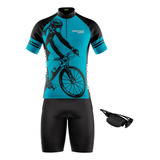 Conjunto Ciclismo Masculino Bermuda E Camisa Bike Azul