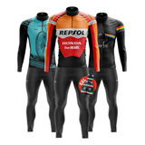 Conjunto Ciclismo Masculino Camisa Manga Longa Calça De Gel