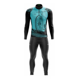 Conjunto Ciclismo Masculino Camisa Manga Longa Calça De Gel