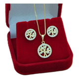 Conjunto Colar E Brinco Arvore Da Vida Banhado A Ouro 18k