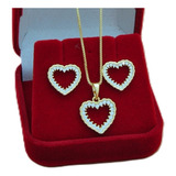 Conjunto Colar E Brinco Coração Semi Joia Banhado A Ouro 18k