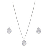 Conjunto Colar E Brinco Gota Prata 925 Pedra Zircônia