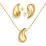 Conjunto Colar E Brincos Gota Banhado Ouro + Brinde