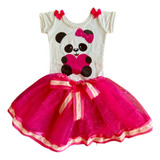 Conjunto Com Body Personalizado Panda E Saia Tule Com Fita