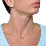 Conjunto Cordão Colar E Brinco Coração Banhado A Ouro 18k