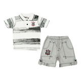 Conjunto Corinthians Infantil Camisa Com Bermuda Oficial