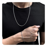 Conjunto Correntinha Masculina 3mm Grumet Prata Aço Inox