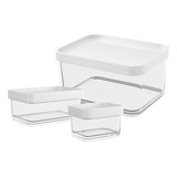 Conjunto Coza 4 Potes Clear - Branco